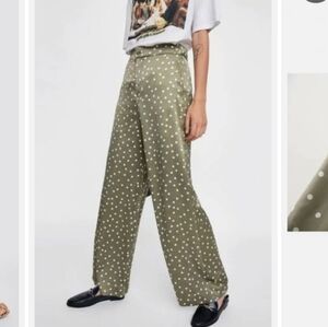 Zara basic polka dot print high-rise wide leg pants